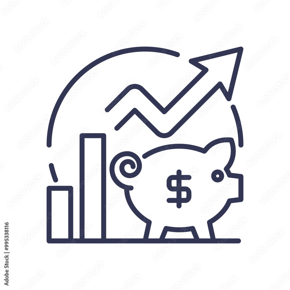 Illustration of a piggy bank, bar chart, and upward arrow symbolizing financial growth and savings over time. Illustration of a piggy bank, bar chart, and upward arrow symbolizing financial growth and savings over time.