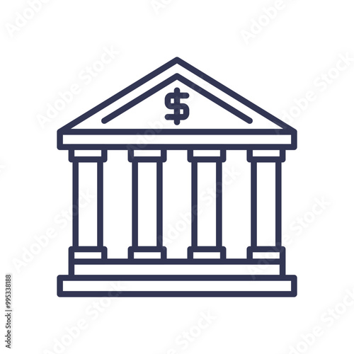 Line art of a classical building with columns and a dollar sign, symbolizing financial institutions or banks.
