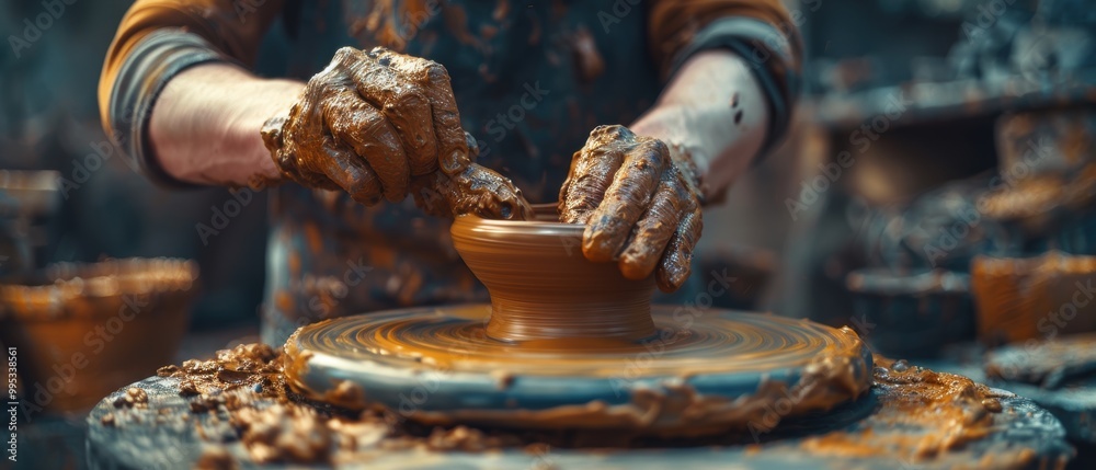 Artisan Creating Beautiful Pottery on Wheel Artisan Creating Beautiful Pottery on Wheel