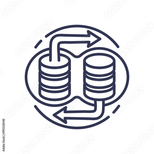 Two database icons with arrows indicating data transfer, symbolizing data integration and synchronization. photo