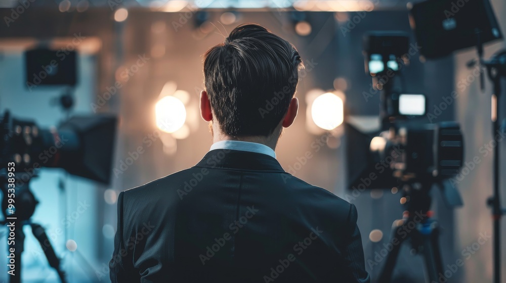 Professional marketer in action from behind.
