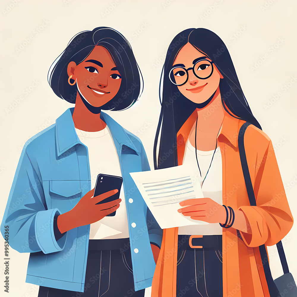 Two Young Women Holding Phone and Documents
Two Young Women Holding Phone and Documents