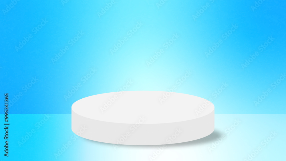 Realistic white cylinder pedestal podium on light blue gradient background. Vector rendering geometric forms design. Minimal scene. shadow. Stage showcase, Mockup product display. Realistic white cylinder pedestal podium on light blue gradient background. Vector rendering geometric forms design. Minimal scene. shadow. Stage showcase, Mockup product display.