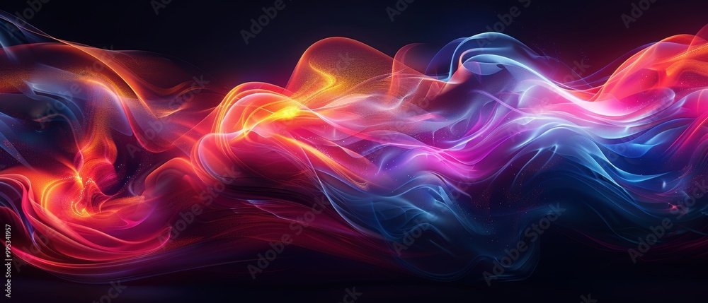 Colorful Abstract Waves of Light in Dark Background Colorful Abstract Waves of Light in Dark Background