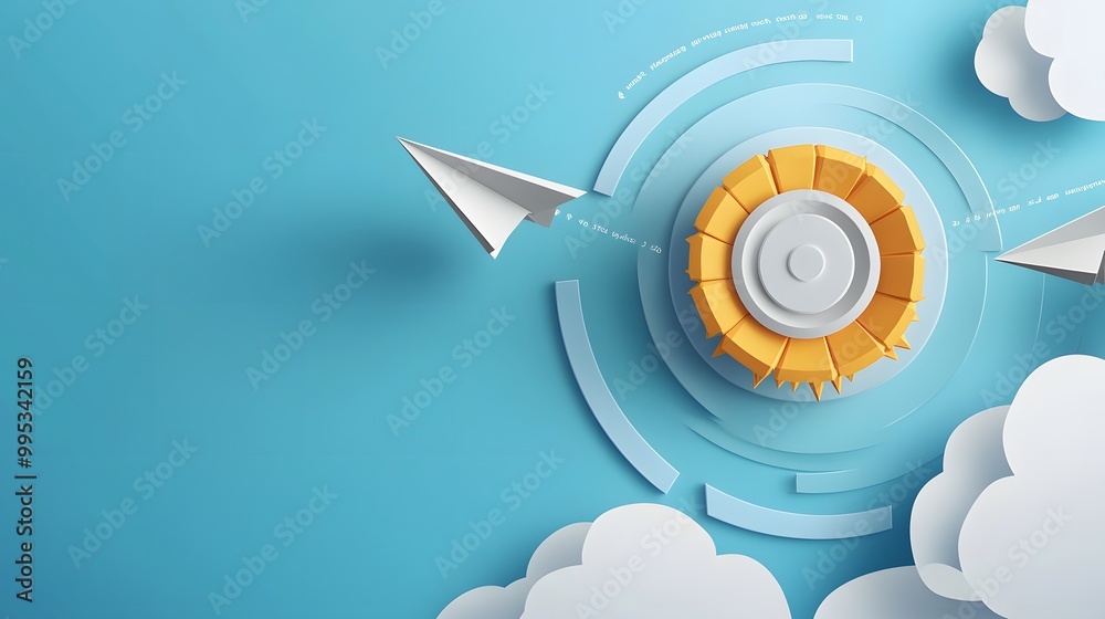 Business goal solution concept. Paper planes flies to the abstract target vector web banner. Business goal solution concept. Paper planes flies to the abstract target vector web banner.