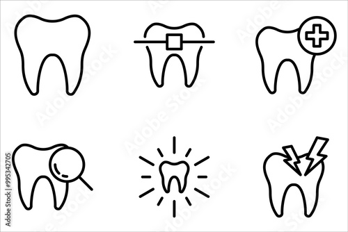 Set of tooth icons. Dental care on white background