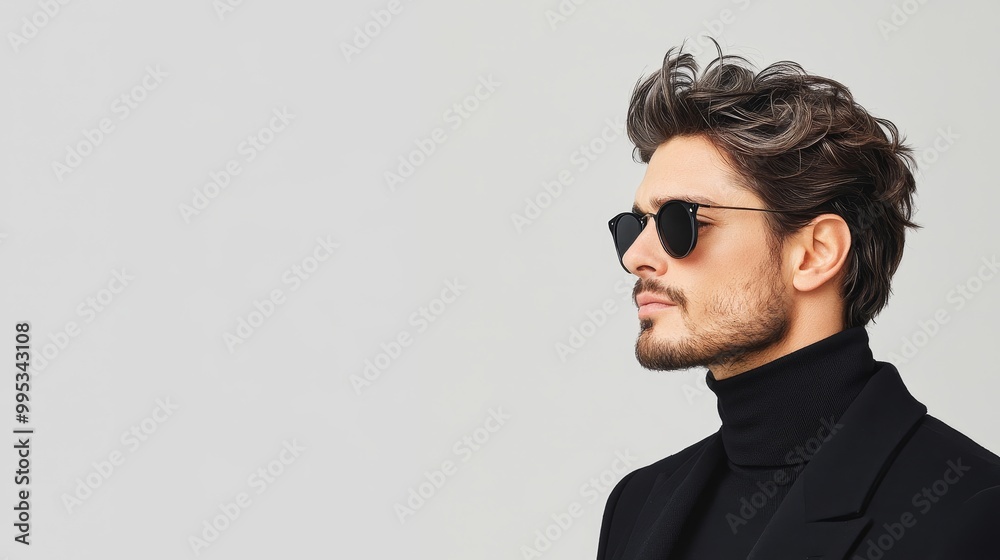 Fototapeta premium Stylish Man with Sunglasses Against Neutral Background