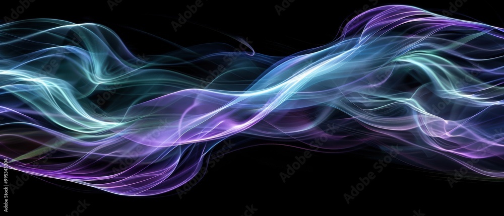 Ethereal Abstract Light Waves on Black Background Ethereal Abstract Light Waves on Black Background