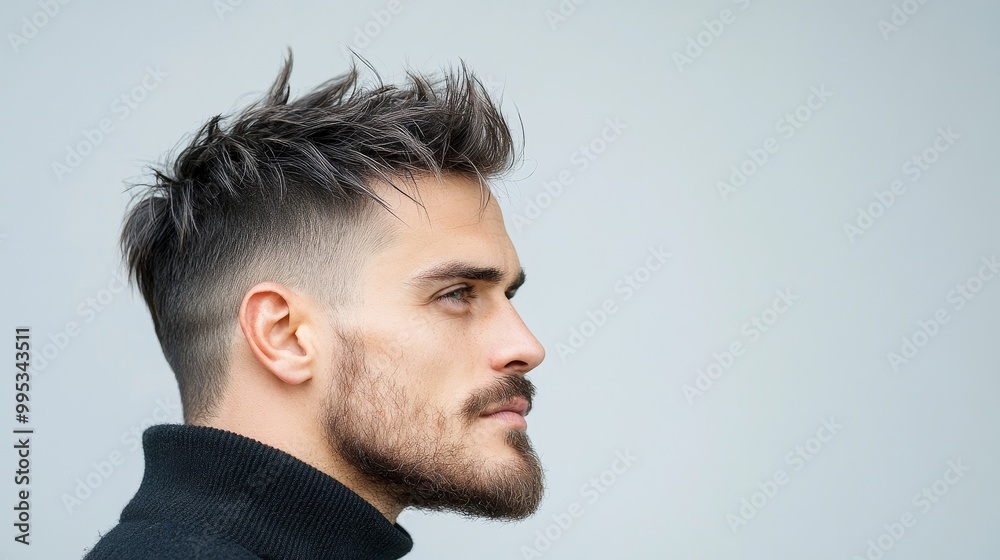 Stylish Male Haircut on Gray Background Stylish Male Haircut on Gray Background
