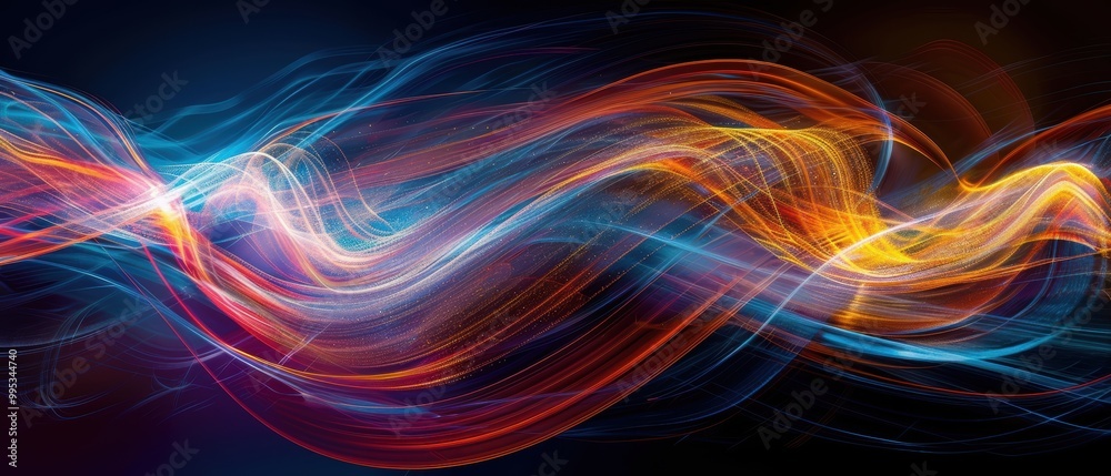 Vibrant Flowing Light Waves on Dark Background Vibrant Flowing Light Waves on Dark Background