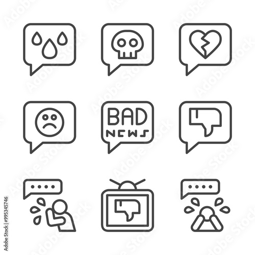 bad news line icon set