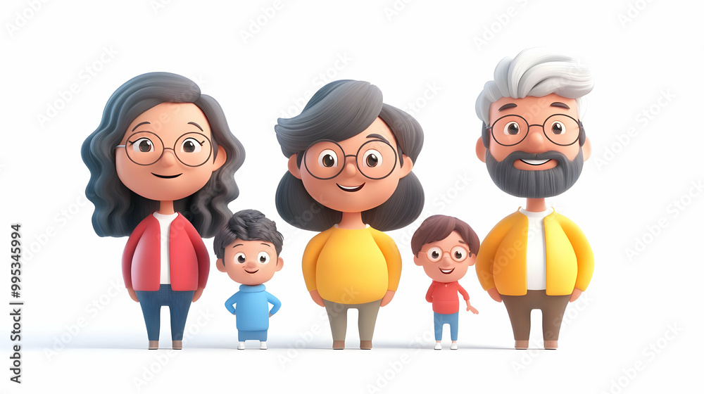 3D Icon of Family Members Sharing Stories: Candid Shot Capturing Animated Expressions & Gestures on White Background 3D Icon of Family Members Sharing Stories: Candid Shot Capturing Animated Expressions & Gestures on White Background