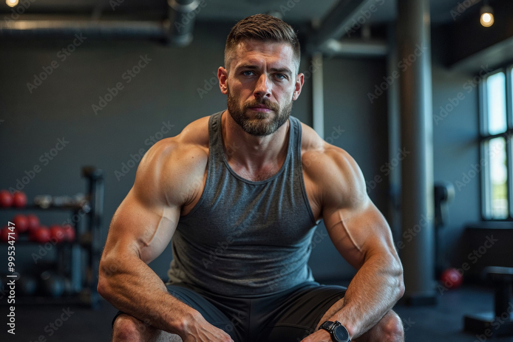 Muscular man in gym Muscular man in gym