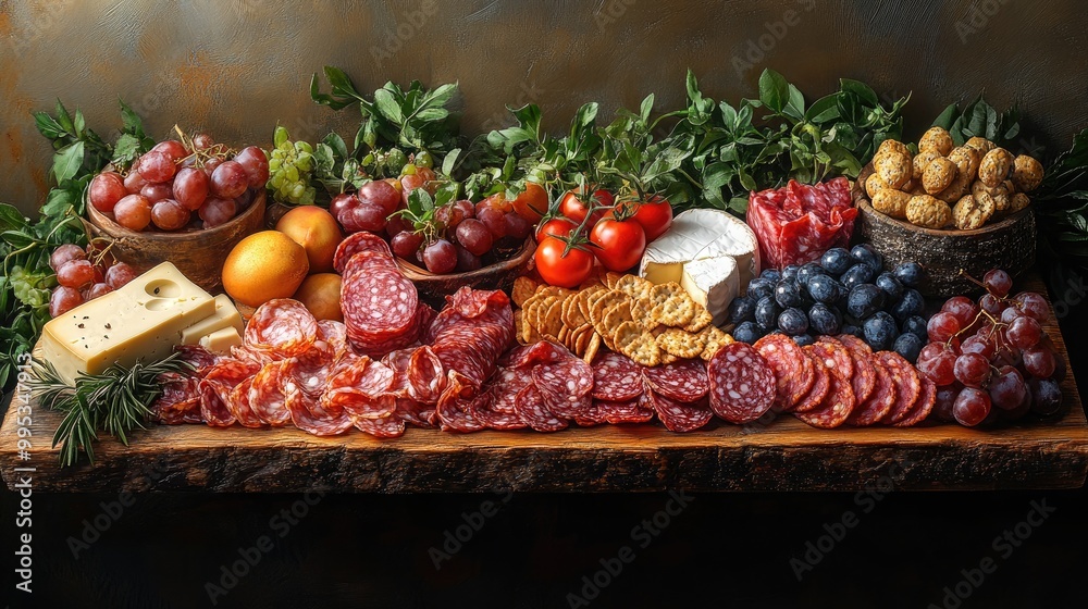 Elegant Charcuterie Board Featuring a Variety of Cheeses, Meats, and Fruits for Entertaining Elegant Charcuterie Board Featuring a Variety of Cheeses, Meats, and Fruits for Entertaining