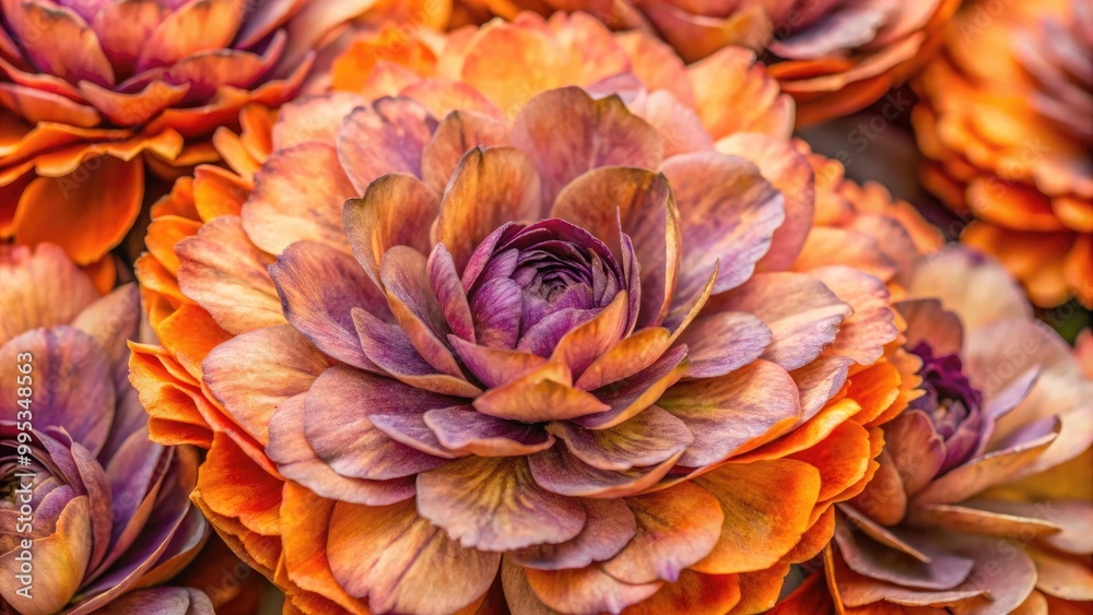 Close-up of vibrant orange and pink flower petals. Close-up of vibrant orange and pink flower petals.