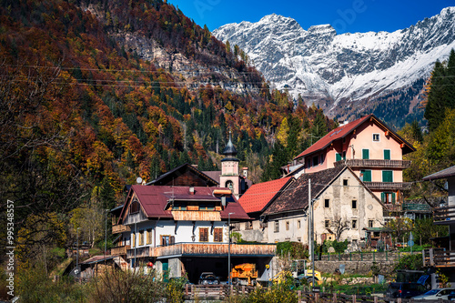 Autumn light on the Carnic Alps. Monte Coglians, Forni Avoltri and its colorful woods photo