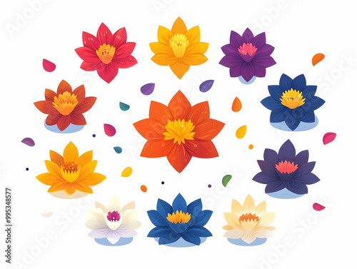 Vector Illustration of Flat Loy Krathong with Floating Flowers - Serene Festival Design Isolated on White Background