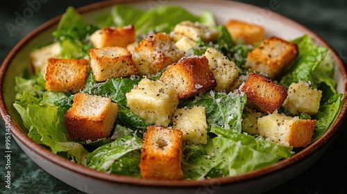 Classic Caesar Salad with Crispy Romaine Lettuce and Parmesan for Delicious Meals