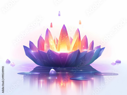 Flat Holographic Loy Krathong with Glowing Lanterns: Captivating Vector Illustration of a Serene Festival Scene for Business Use