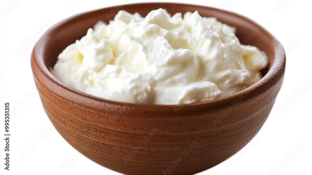 Freshly whipped cream served in a rustic wooden bowl for desserts and snacks at home Freshly whipped cream served in a rustic wooden bowl for desserts and snacks at home