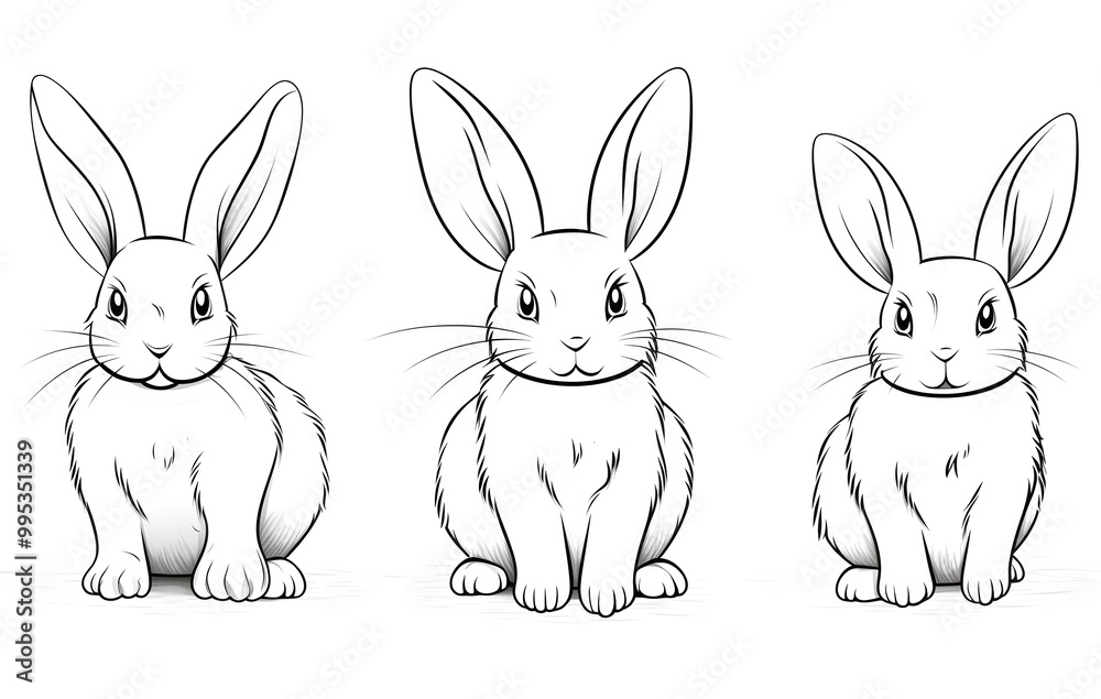 Illustration, line drawing, rabbit Illustration, line drawing, rabbit