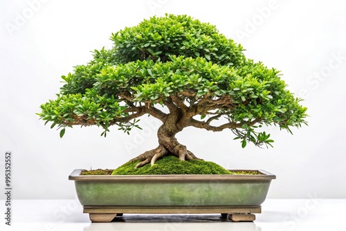 Depth of Field Serissa foetida or chinese box bonsai over white background photo