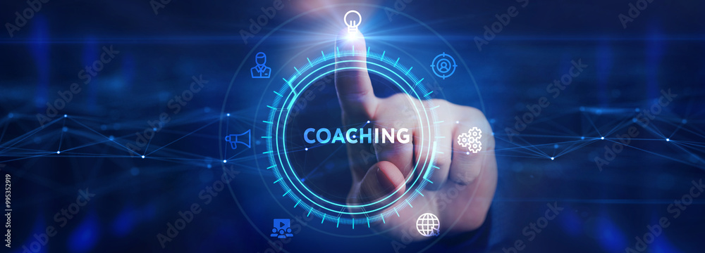 Obraz premium Business, Technology, Internet and network concept. Coaching mentoring education business training development E-learning concept.