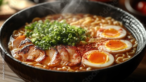 Delicious Steaming Bowl of Ramen Featuring Rich Broth and Tender Noodles Perfect for Food Lovers