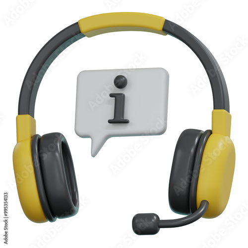 customer service yellow headset device with information speech bubble 3d render illustration photo