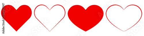 Red heart icon. Set of red hearts for Valentine s Day. Heart shape Isolated on white background.