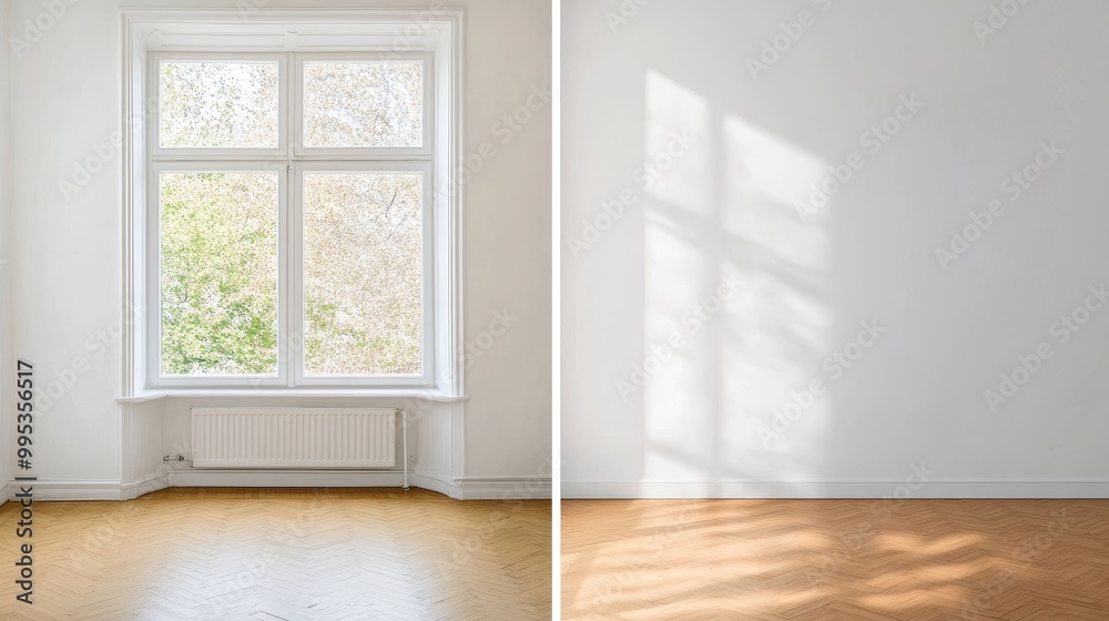 Fototapeta premium Bright Minimalist Room with Window and Light Shadows