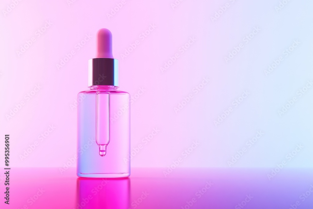Glass Dropper Bottle with Pink and Blue Gradient Background