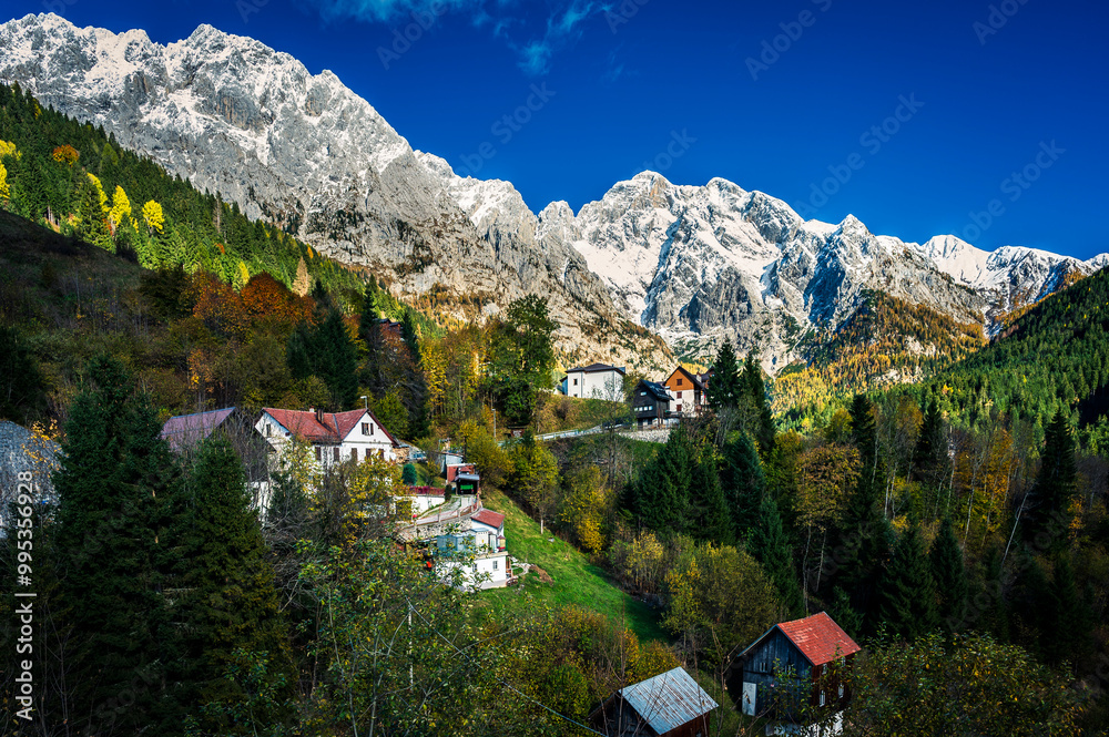 Autumn light on the Carnic Alps. Monte Coglians, Forni Avoltri and its colorful woods Autumn light on the Carnic Alps. Monte Coglians, Forni Avoltri and its colorful woods