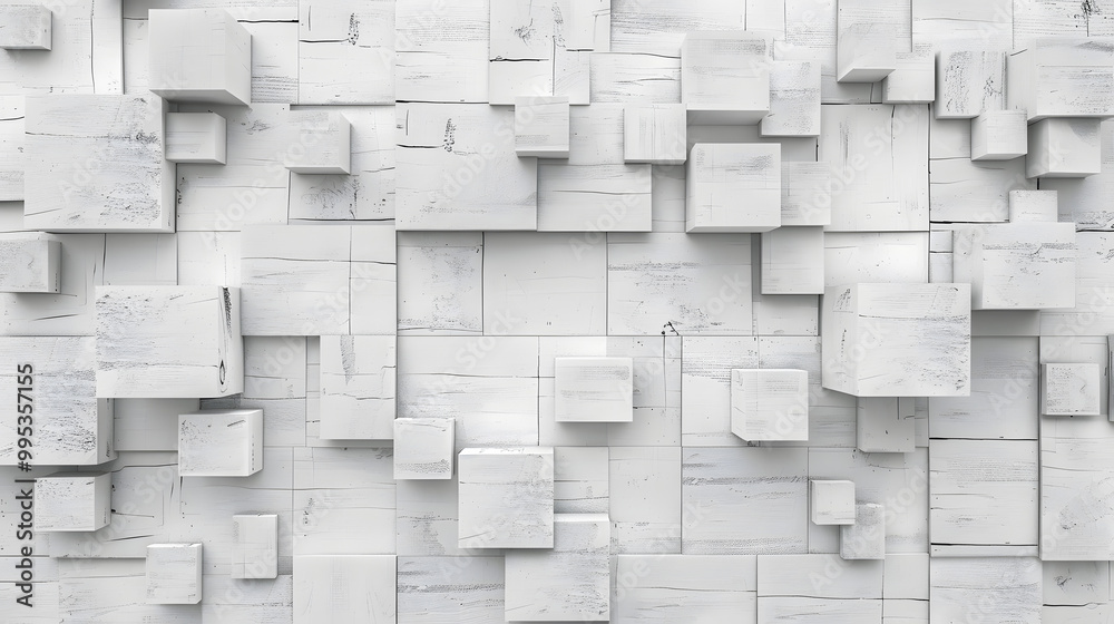 geometric white bright 3d texture wall with squares and square cubes Wood background. Generative AI. geometric white bright 3d texture wall with squares and square cubes Wood background. Generative AI.