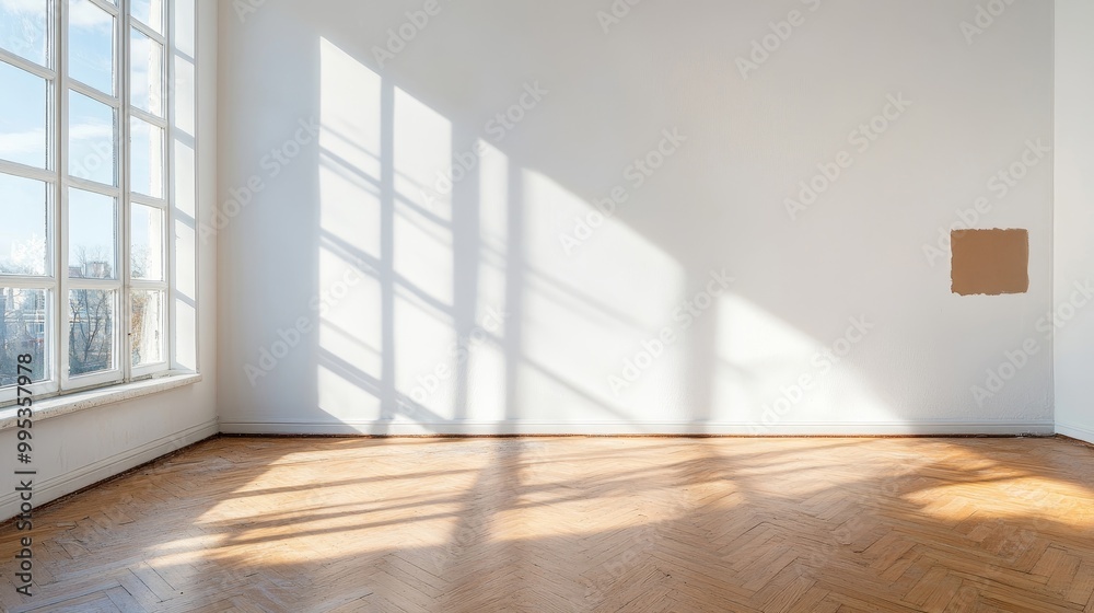 Bright Empty Room With Shadows and Painted Patch Bright Empty Room With Shadows and Painted Patch