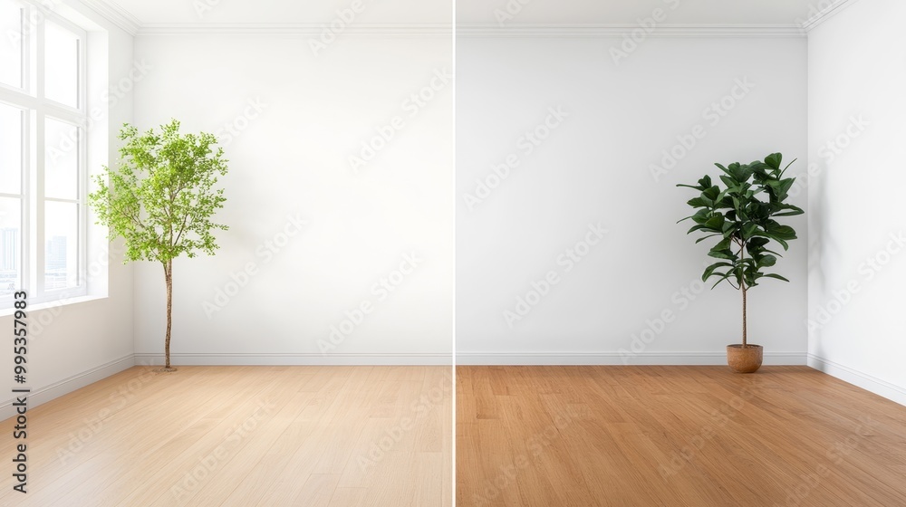 Bright Interior with Two Different Indoor Plants Bright Interior with Two Different Indoor Plants