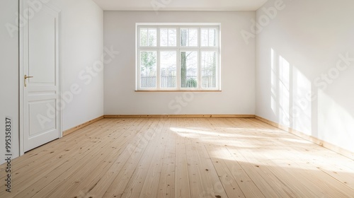 Wallpaper Mural Bright Empty Room with Wooden Floor and Large Window Torontodigital.ca