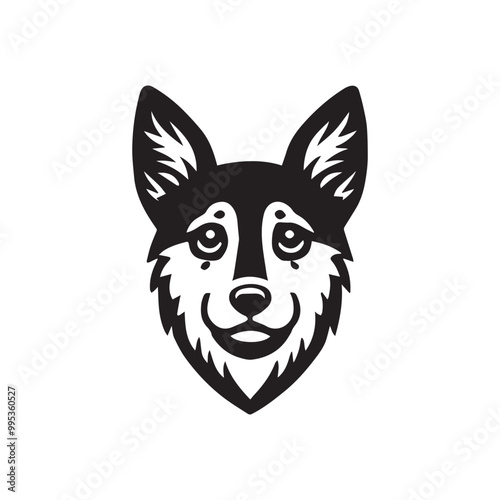 Swedish Vallhund Dog Face logo Concept - Dog Face Vector illustration in black and white 