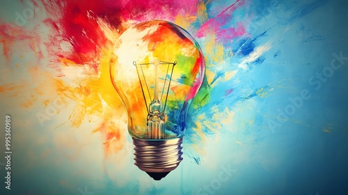 A Light Bulb Surrounded by Colorful Abstract Paint Splashes