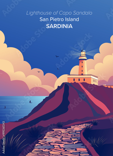 Capo Sandalo Lighthouse, San Pietro Island, Sardinia, Italy