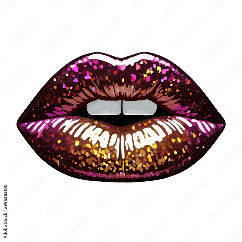 Obraz premium Multi-Color Glitter Lips - Bright Sparkly Lip Makeup Close-Up - High Resolution Transparent PNG