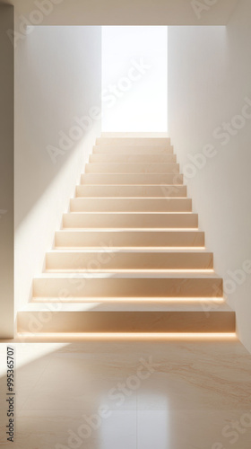 A staircase with a light shining on it