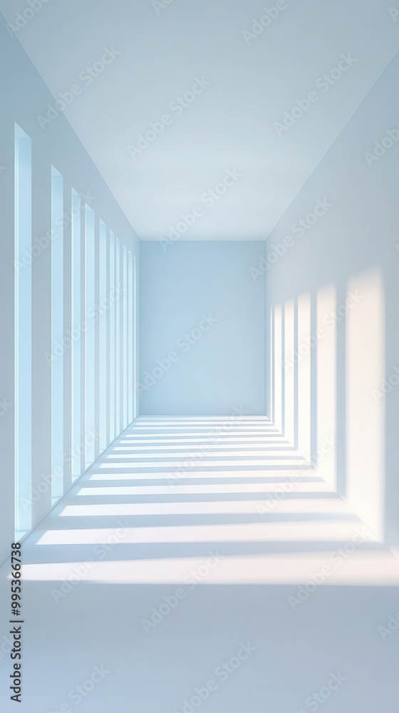 Obraz premium A large, empty room with white walls and a blue ceiling