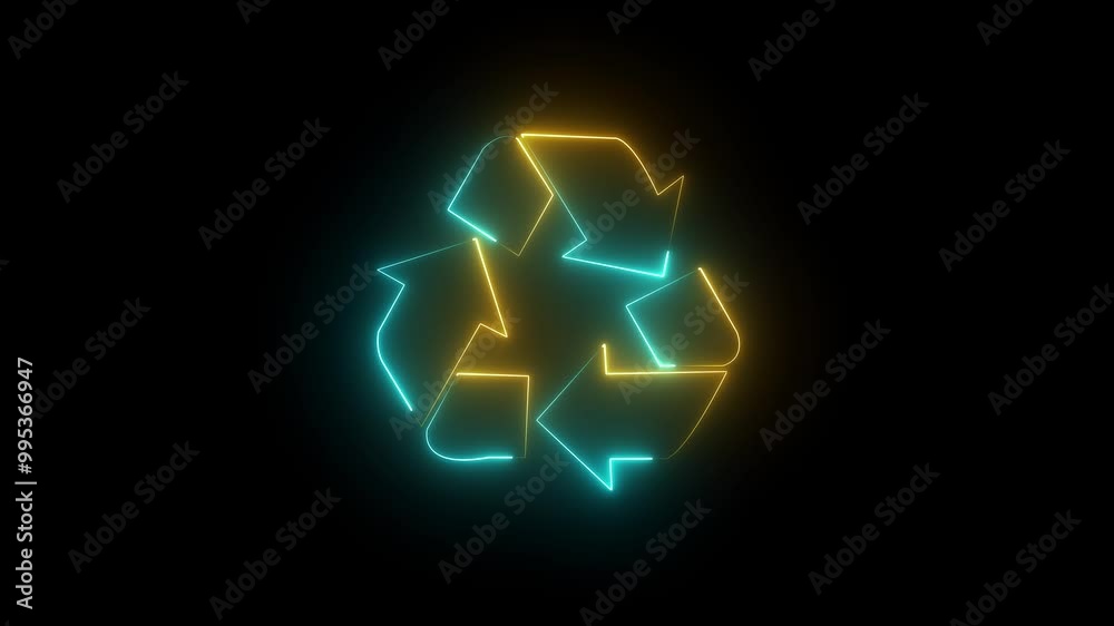 Glowing looping icon recycling symbol neon effect, black background Glowing looping icon recycling symbol neon effect, black background