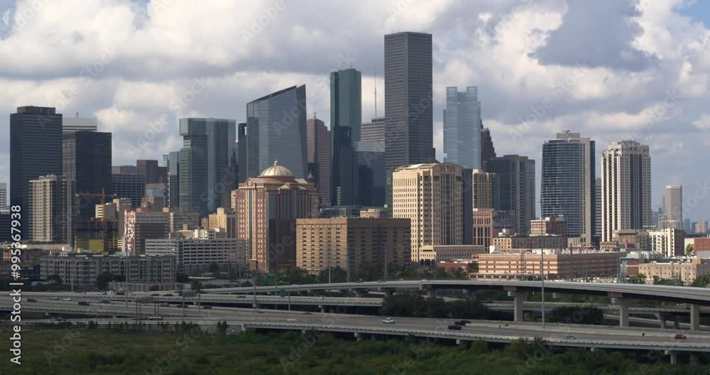 Establishing high angle drone shot of downtown Houston, Texas Establishing high angle drone shot of downtown Houston, Texas