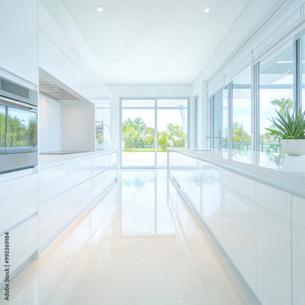 Fototapeta premium A kitchen with white cabinets and a white countertop