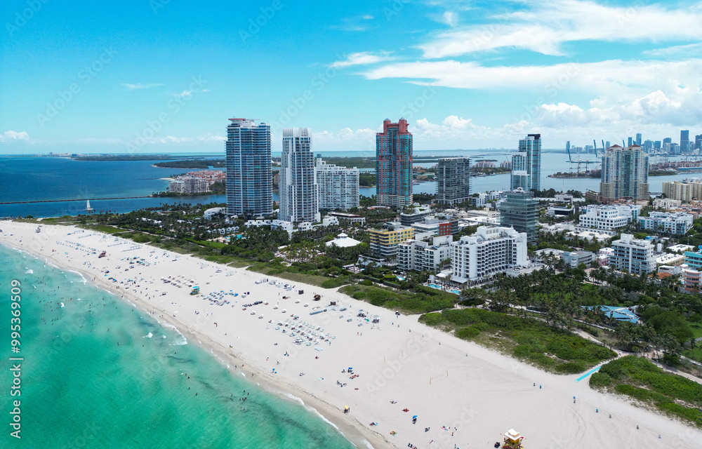 Aerial view of South Pointe Park. Miami Beach. Florida. USA. Aerial view of Miami Beach. Aerial panoramic view of the city of Miami, buildings, marina, yachts and luxurious apartments. Aerial view of South Pointe Park. Miami Beach. Florida. USA. Aerial view of Miami Beach. Aerial panoramic view of the city of Miami, buildings, marina, yachts and luxurious apartments.