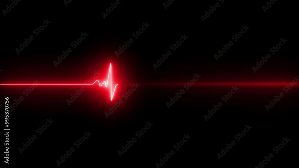 Abstract heatwave and pulse rate animation. It's a blue and pink icon in neon light. Black background