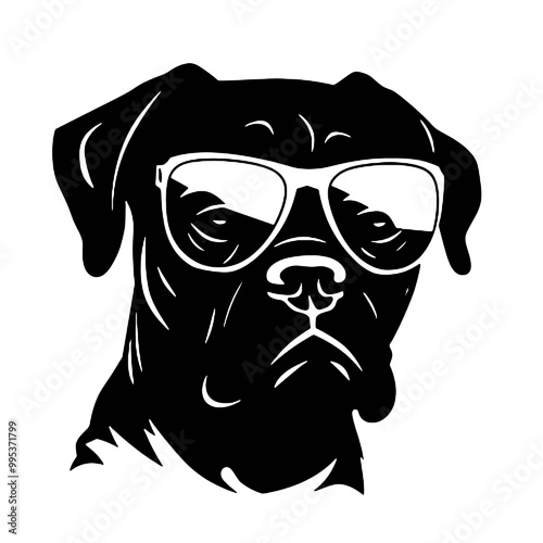 Cane Corso Dog Silhouette with Sunglasses Vector Art Transparent