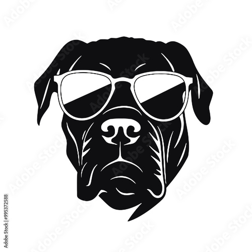 Cane Corso with Sunglasses Outline Silhouette Transparent